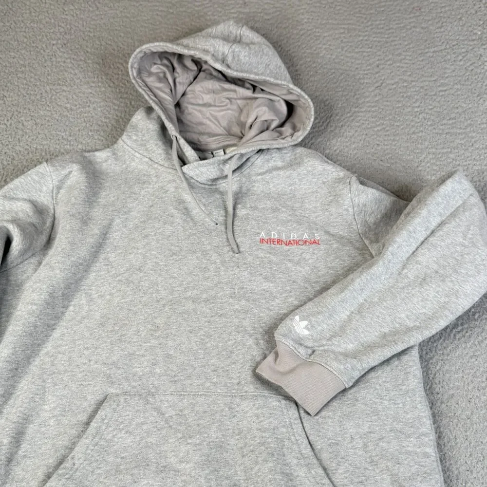 ADIDAS Originals Hoodie Mens L Gray International Sports Club Fleece Trefoil